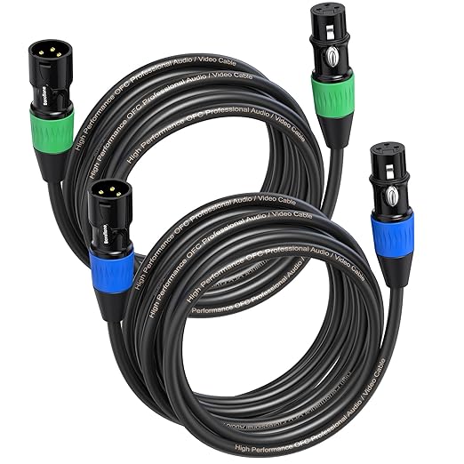 XLR Cables, Microphone Cables 25ft 2Pack, Balanced XLR Speaker Cable 3-pins Gold-Plated Mic Cable Male to Female for Microphones, Stage Lighting, Speaker Systems and More