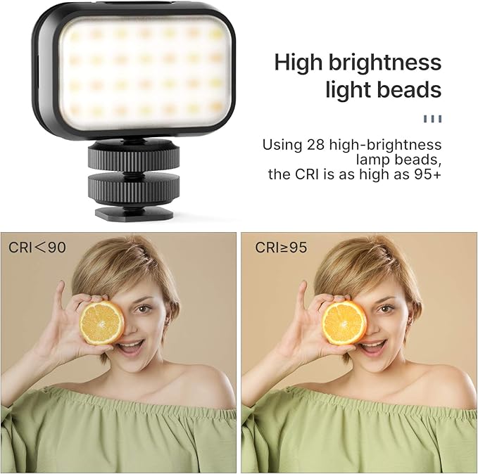 PICTRON VL28 LED Light for iPhone, Mini LED Camera Light, Rechargeable 5600K 95+ Long-Lasting Fill Light for Action Camera, DJI OSMO, Smartphone, Sony ZV-1, A7, RX100 VII