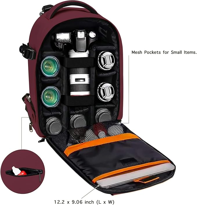 MOSISO Camera Backpack,DSLR/SLR/Mirrorless Photography Backpack Buffer Padded Shockproof Camera Bag with Customized Modular Inserts&Tripod Holder Compatible with Canon,Nikon,Sony etc, Wine Red