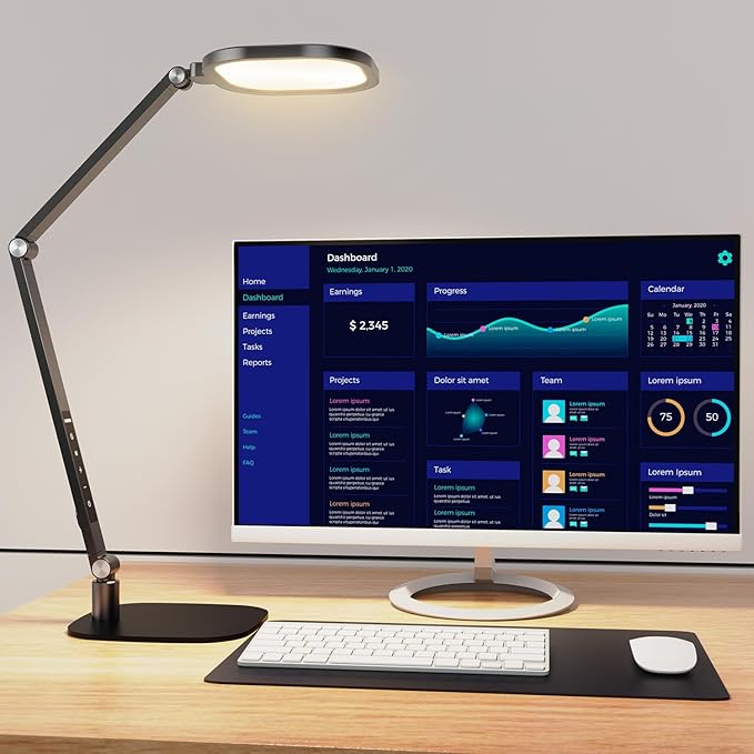LED Desk Lamp for Home Office, Eye-Caring Diffused Desk Light, 3 Color Temperature 10 Brightness Computer Light, Dimmable Desk Light with Memory & Timer Func, Metal Swing Arm Table Lamp