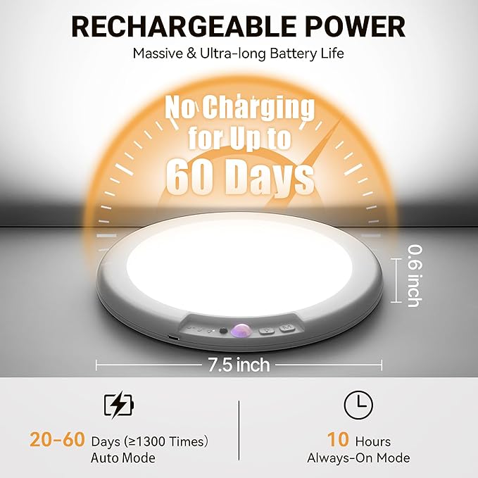 Rechargeable Ceiling Light No Wiring - Battery Operated Led Lights for Bedroom with Remote, Motion Sensor Night Light Indoor Hallway, Living Room, Bathroom, Home & Kitchen Decor Lighting (4)