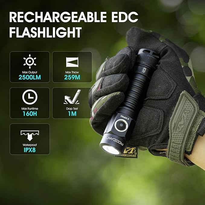 Rechargeable Flashlights 2500 High Lumens,Pocket Flashlight Small Powerful with Clip and Magnetic Base,IPX8 Waterproof 4 Modes for Home,Outdoor,Gift,Tools