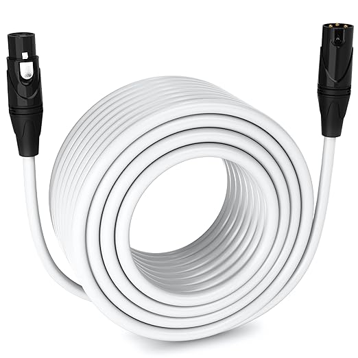 LyxPro 200 Feet XLR Microphone Cable Balanced Male to Female 3 Pin Mic Cord for Powered Speakers Audio Interface Professional Pro Audio Performance and Recording Devices - White