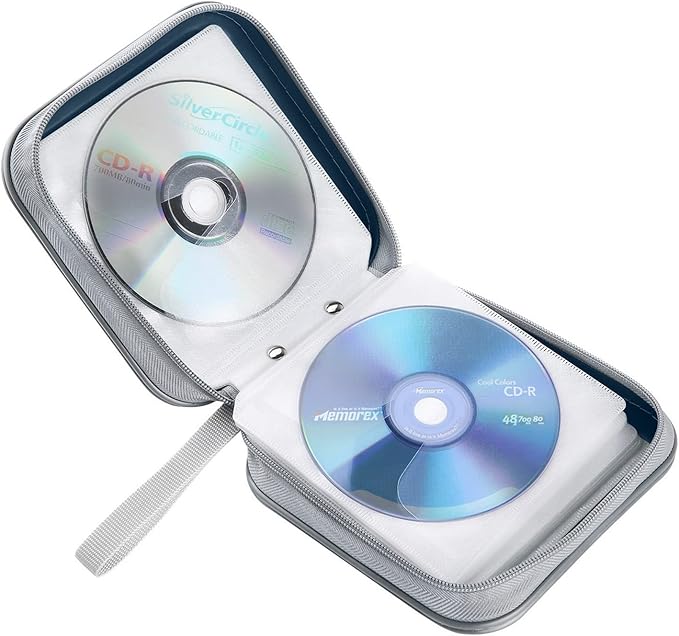 CD Case, 40 Capacity CD/DVD Case Holders Wallet Hard Plastic DVD Disc Cases Storage Binder for Car Home Office Travel (Dark Blue)