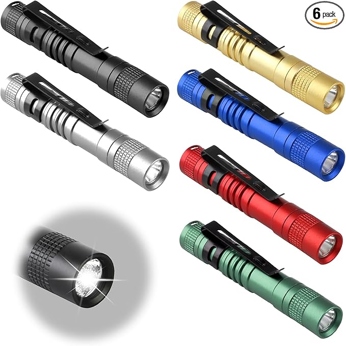Mini Flashlight, AAA Small Pen Light with Clip, Portable 500lm Pocket Pen Flashlight for Inspection Repair Outdoor Emergency (6 Pack, Multicolor, 3.5")