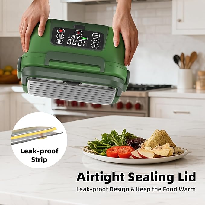 XL 6.3-Cups Cordless Electric Heated Lunch Box for Adults, 20000mAh Rechargeable Battery Powered Smart Self Heating Lunchbox for Men Women, 100W Food Warmer for Trucks Driver Travel Office Worker