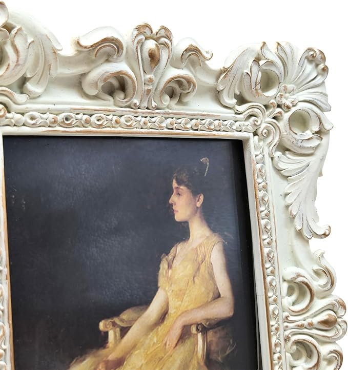 CISOO 4x6 Vintage Picture Frame Antique Ornate White and Gold Photo Frame, for Table Top and Wall Display, Decorative Floral Design Retro Home Decor, Photo Gallery Art