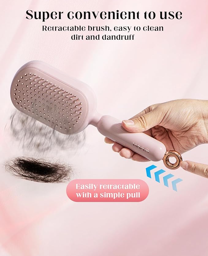 Retractable Self Cleaning Hair Brush for Women, Cleaning Portable Anti-Static Cushion Massage Hairbrush Comb