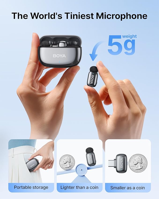 BOYA mini 2 Wireless Microphone for iPhone & Android, AI Noise Cancellation, App Control, Safety Track, 30H Battery Life with Charging Case, Lapel Microphone Wireless for Video Recording Podcast Vlog