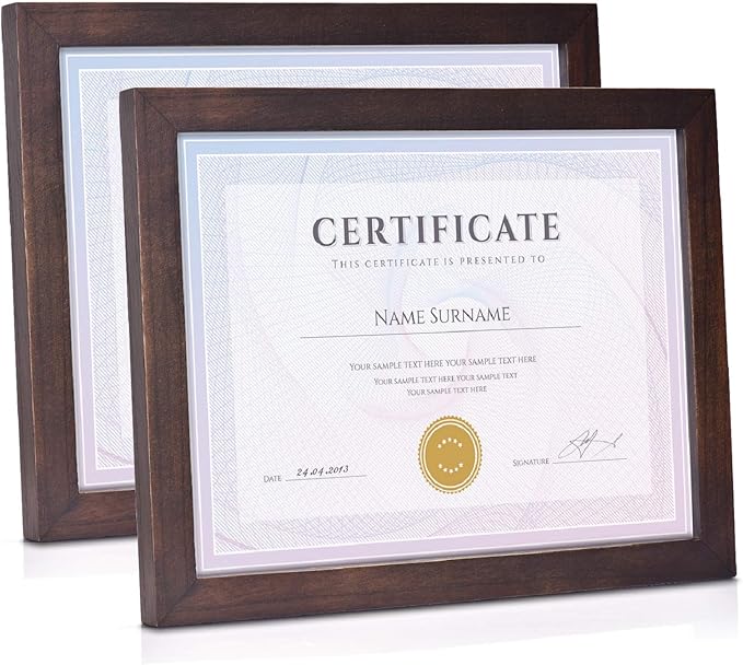 Emfogo Picture Frames 8.5x11 Certificate Frames Diploma Frame with Stand Rustic Wood Document Frames with High Definition Glass for Wall or Tabletop Display Set of 2 Vintage Walnut