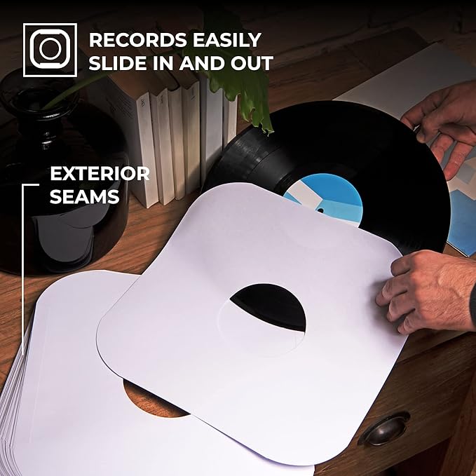 Big Fudge 12" Vinyl Record Sleeves- Inner Sleeves 100 Pack - Heavyweight Acid Free Paper Vinyl Covers - Accessories Protect LP Albums from Dust, Dirt & Scratches