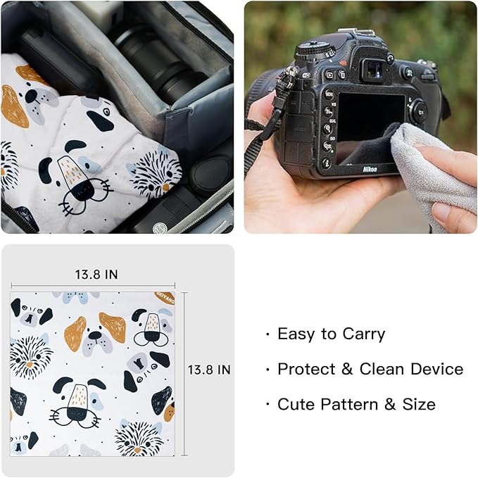 BEIYANG Camera Protective Wrap, Lens Protector Wrapper,13.8x13.8 Inch Magic Self-Adhesive Cloth for Camera/Lens/Phone/DSLR/Laptop/Accessories, Anti Scratch White Pattern Wrap Storage Pouch