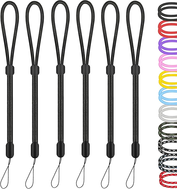 Hukado Hand Wrist Strap Lanyard, 6 Pack 8inch Adjustable Nylon Wristlet Straps Keychain String for Cell Phone Case Holder, AirPods Pro 2 2022, Camera, Key, GoPro, USB Drive, Ski Glove(Black)