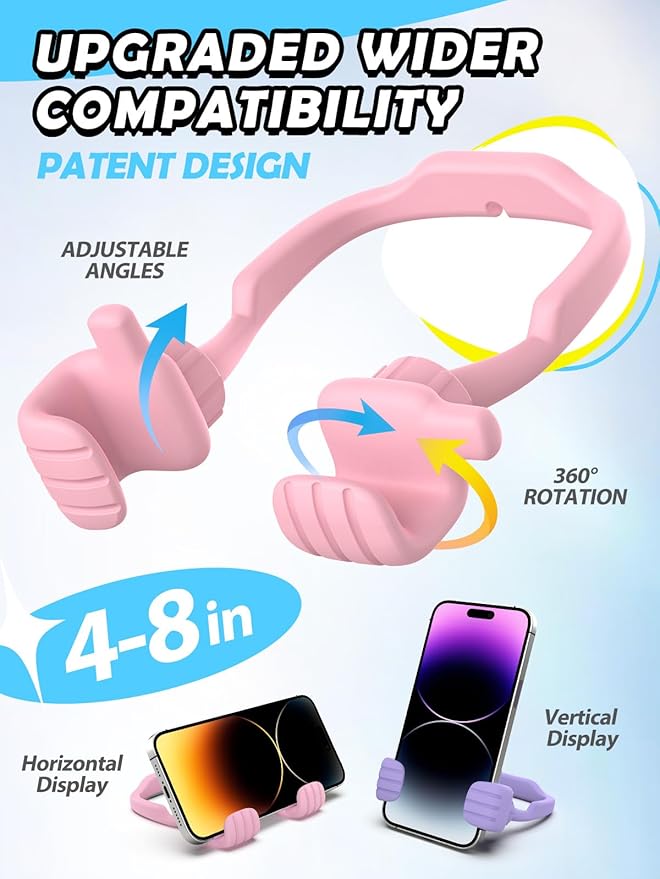 Easter Gifts for Kids Teens Girls Boys Adults Cell Phone Stand: UPGRADE Adjustable Thumbs Up Lazy Phone Holder for Desk Cool Gadgets Fun Easter Basket Stuffers for Kids Teenager Women Purple&Pink