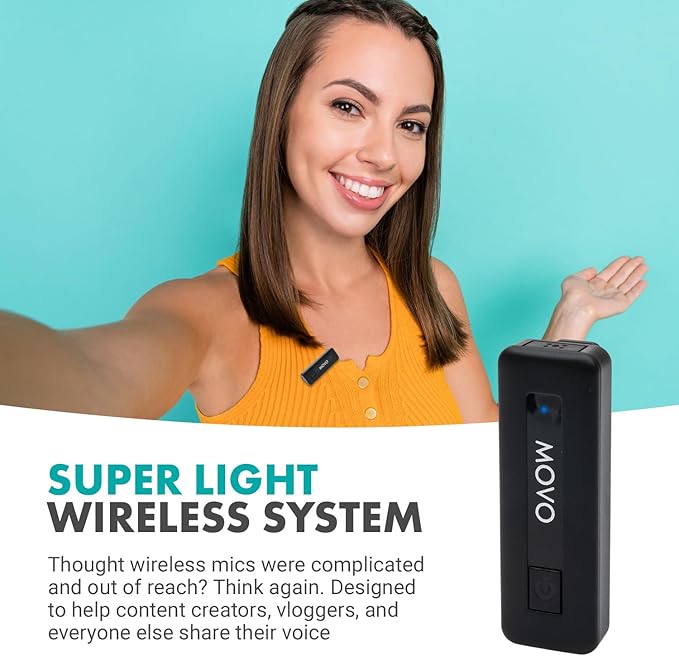 Movo Wireless Mini USB-C Wireless Microphone for iPhone 15/16/17 - Microphone Compatible with Pro Max - 10HR Battery Life, 164ft Range