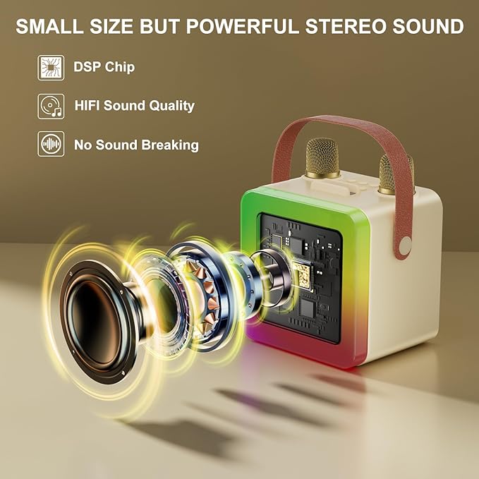 Mini Karaoke Machine for Kids Adults, Portable Bluetooth Speaker with 2 Wireless Microphones, Karaoke Toys for Family Party, Birthday Gifts for Girls Ages 4, 5, 6, 7, 8, 9, 10, 12+