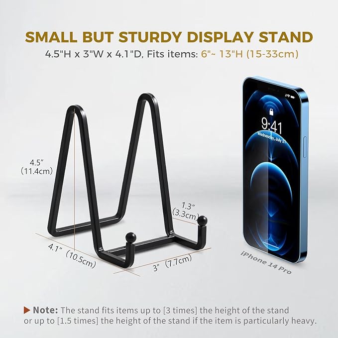 Plate Holder Easel Display Stand - 4.5 inch Metal Plate Stands for Display - Tabletop Picture Stand - Black Iron Easels for Display Pictures | Photo Frames | Book | Decorative Plates | Plaque -4 Pack