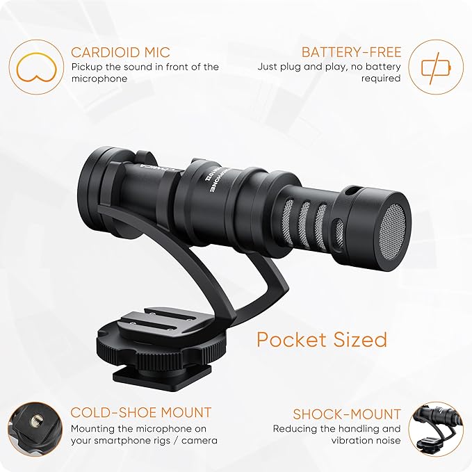Camera Microphone,Comica CVM-VM10II Professional Video Microphone with Shock Mount, Deadcat,Compact Shotgun Mic Compatible with iPhone,DSLR Camera,Android Smartphones- Perfect for TikTok YouTube Vlog