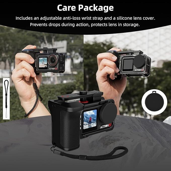 Grip Kit for DJI Action 5 Pro 4 3 (with Cage), Handle Holder Bundle Expansion Mount with Shutter Button, Quick Release Adapter, Cold Shoe for DJI Osmo Action 5 Pro 4 3 Accessories
