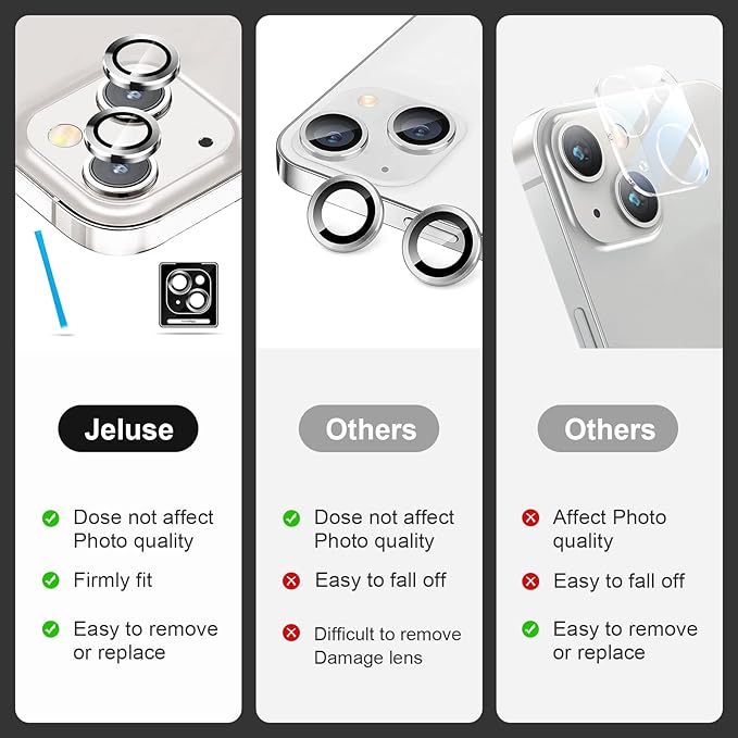 Jeluse 2X2 Pack Camera Lens Protector for iphone 14 Plus for iphone 14, 9H Tempered Glass Screen Protector Cover [Alignment Kit Eazy installation] Metal Individual Ring
