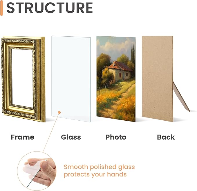 upsimples 4x6 Picture Frame with Real Glass, Ornate Vintage 4 x 6 Photo Frames for Wall Decor or Tabletop Display, Gold, 2 Pack