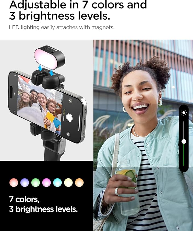 Spigen Gimbal Stabilizer for Smartphone, iPhone Gimbal w/Focus Wheel Face/Object Tracking for Android Foldable 3-Axis Handheld Phone Stabilizer for Video Recording - Black