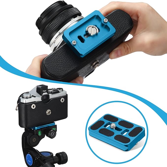 Frienda 2 Pieces Metal Quick Release Plate with 1/4''-20 Camera Screw Tripod Mount Plate Fits Standard for DSLR Camera Tripod Ball Head(Blue,Pu60)