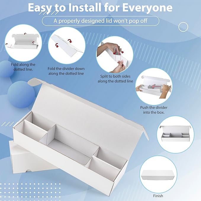 Laminated Trading Card Storage Box, Mtg Storage Card Box with 5-Compartment, Ultra-thin White Cardboard Collector Box for TCG, Sports Cards Storage, 2 Count