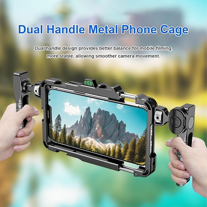 VBESTLIFE Smartphone Video Rig with Handle, Filmmaking Case Aluminum Alloy Phone Video Stabilizer Grip Tripod Mount with Cold Shoe for 14 to 16.2cm Phone