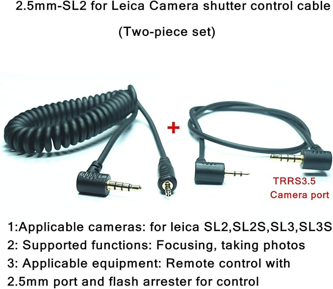 2.5MM-SL2 Shutter Release Cable is Suitable for Leica Camera SL2/SL2S/SL3/SL3S Focusing and Photography Cables It is Suitable for Connecting to Camera Remote Controls Such as JJC/Pixel 221/aodelan