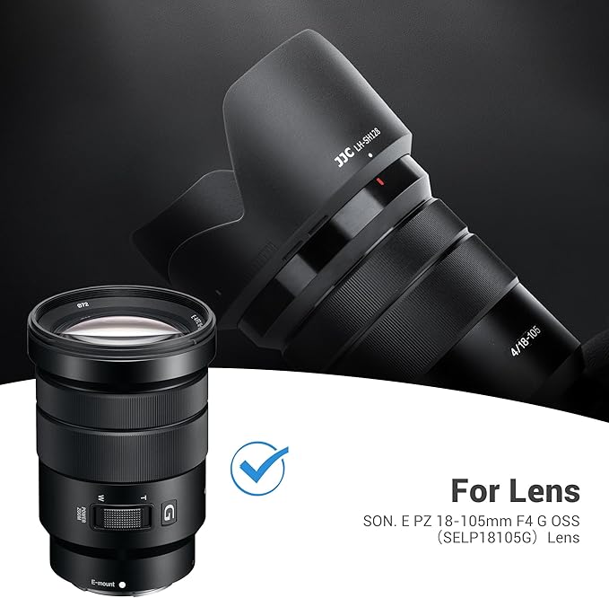 JJC ALC-SH128 Bayonet Reversible Lens Hood Shade for Sony E PZ 18-105mm F4 G OSS Lens, ALCSH128 Lens Hood for Sony SELP18105G, Replaces Sony ALC-SH128 Lens Hood, Allow to Attach 72mm Filter & Lens Cap