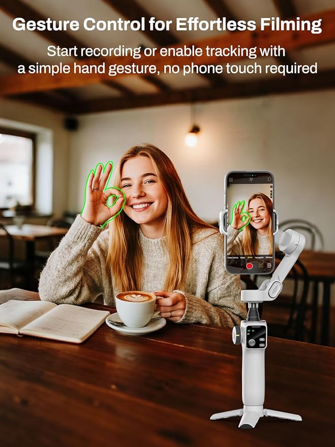 AOCHUAN Smartphone Gimbal Stabilizer for iPhone & Android, 3-Axis Phone Gimbal with Bluetooth Remote Control, Built-in 7.8” Extendable Rod, EVA Protective Storage Bag w/Hand Strap, V8 KIT WH& B30