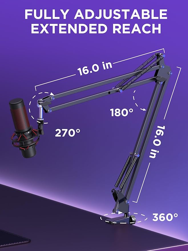 InnoGear Mic Stand for Blue Snowball and Blue Snowball iCE Boom Arm Stand with Pop Filter Microphone Holders for HyperX QuadCast SoloCast Fifine Shure SM7B and Other Mic, Max Load 1.8 KG, Large
