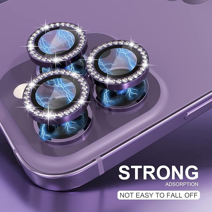 Choiche Compatible for iPhone 14 Pro/iPhone 14 Pro Max Camera Lens Protector Bling, 9H Tempered Glass Camera Cover Screen Protector Metal Ring Decoration Accessories (Diamond-Purple)