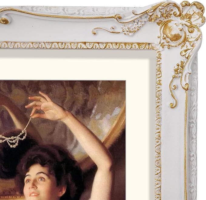 SIMON'S SHOP 11x14 Picture Frame Matted for 8x10 Photo, Vintage Style Poster Frames 11x14, White with Gold Accents Wall Mounting Gallery Wall Décor