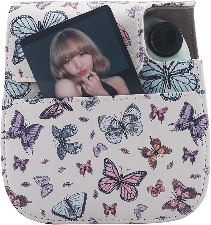 Frankmate Protective Case Fit for Fujifilm Instax Mini 12 11 9 8 Camera, PU Leather Camera Bag with Pocket and Adjustable Shoulder Strap (Big Small Butterfly)