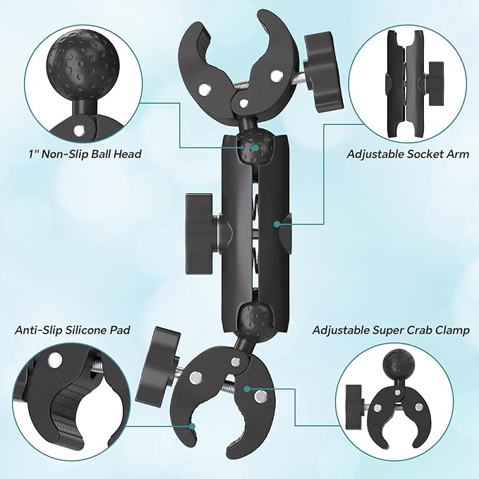 Super Double Clamp Mount Umbrella Camera Pole Clamp Holder,360° Magic Socket Arm Ball Head for Umbrella Chair Clip, Photo Studio Light Stand,Photo Boom Stand,Cross Bar,Stroller,Flag Holder Mount
