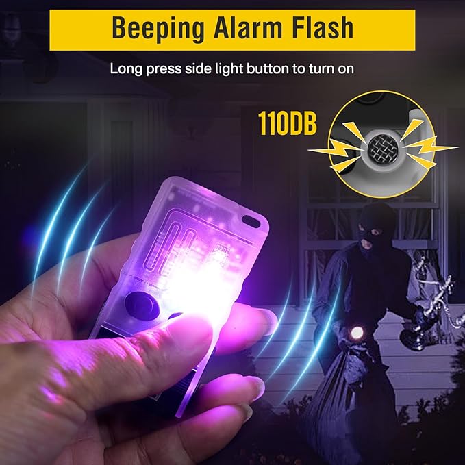 BORUIT V20 Small Powerful Flashlight Super Bright with Red Blue Warm Light, 180° Head Swivels 110dB Buzzer - Mini Keychain Pocket Rechargeable LED Flashlights USB EDC Clip Flash Light