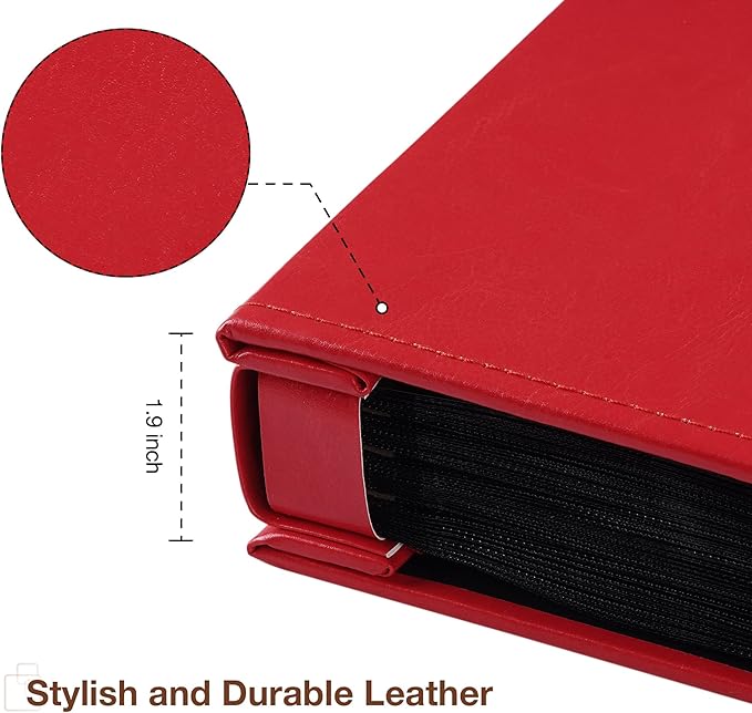 potricher Small Photo Album 4x6 200 Photos Leather Cover Picture Book with 200 Horizontal Pockets for Family Wedding Anniversary and Baby (Red)