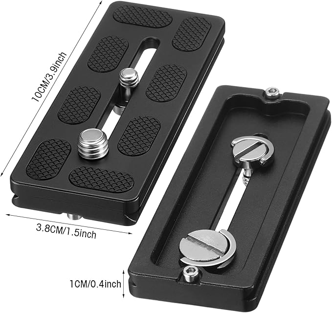 Frienda 2 Pieces Metal Quick Release Plate with 1/4''-20 Camera Screw Tripod Mount Plate Fits Standard for DSLR Camera Tripod Ball Head(Black,100mm 1/4''and 3/8'')