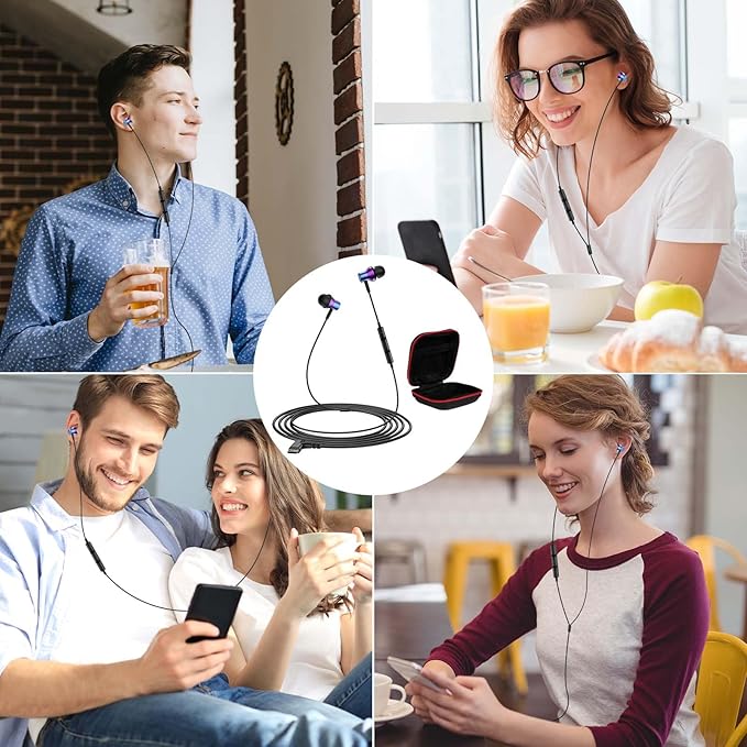 USB C Earbuds for Samsung S26 Ultra S25 Wired Type-C Headphones C Plug 90° Right Angle Earphones for Google Pixel 10a 9 Pro for iPhone 17 Pro 16 15 Cord Headphone with Microphone Volume Control Purple