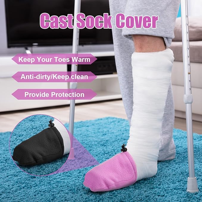 Cast Toe Socks for Women Men 4 Pack Cast Toe Cover Nonslip Protector to Keep Warm, Fits Ankle, Leg and Foot(Purple, Black)