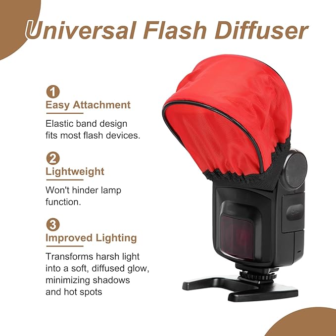 PATIKIL 3.7" x 3.5" Soft Mini Flash Diffuser Cap, 4 Pack Universal Elastic Flash Diffuser Cover for DSLR Camera Flashlight, Red