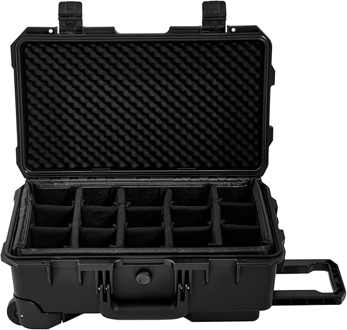 Waterproof Travel Camera Hard Case with Padded Divider, 22 x 14 x 10 Inch, Rolling Case for Camera, Gear, Equipment, Dustproof, Shockproof,Airline Carry-On Approved, Inner 19.8"x 10.9" x 6.8"