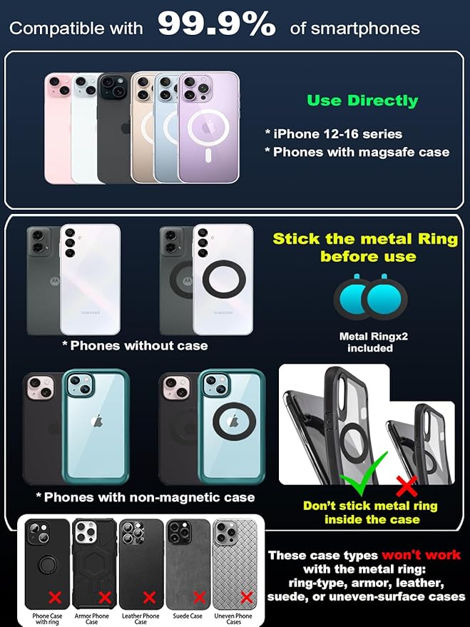 Upgraded 360° Vacuum Magnetic Phone Holder, Magnetic Car Phone Mount, Hands-Free Suction Cup Phone Holder for Car/Gym/Mirror/Shower/Smooth Surface, Car Mount Fit for iPhone 17 Pro Max White