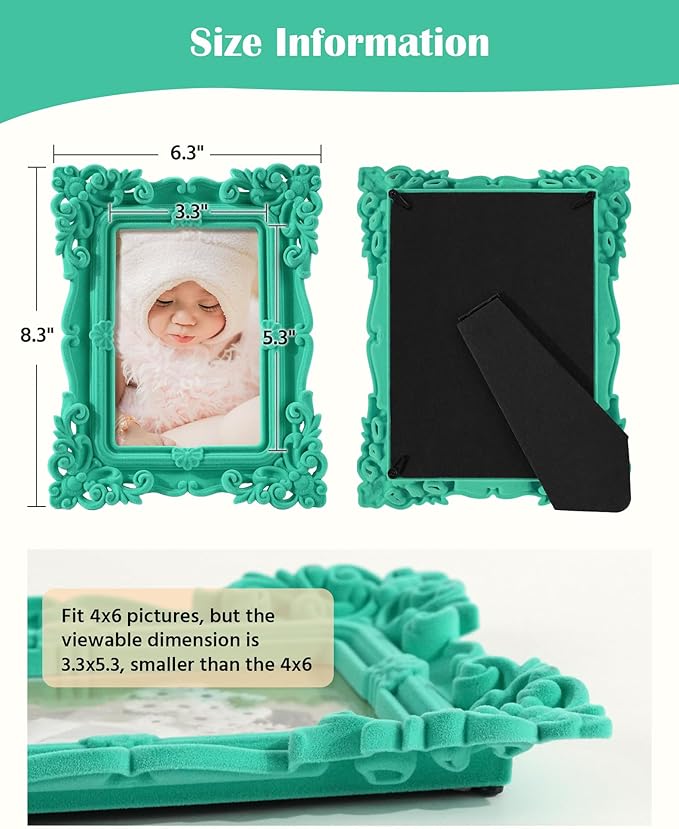 Picture Frame 4x6 with Real Glass, 4 by 6 Ornate Picture Frames for Travel Snapshots Watercolor Paintings Animal Art Prints Illustration (Green)