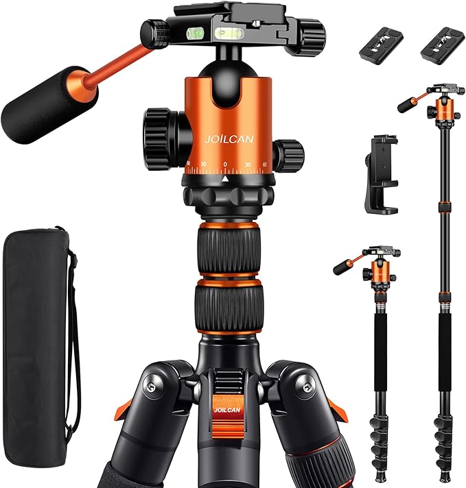 JOILCAN Camera Tripod, 83" Aluminum Tripods & Monopods with Metal Handle, Heavy Duty Tripod for DSLR Camera Lasers Binoculars Telescope Spotting Scope, Payload 35Lb