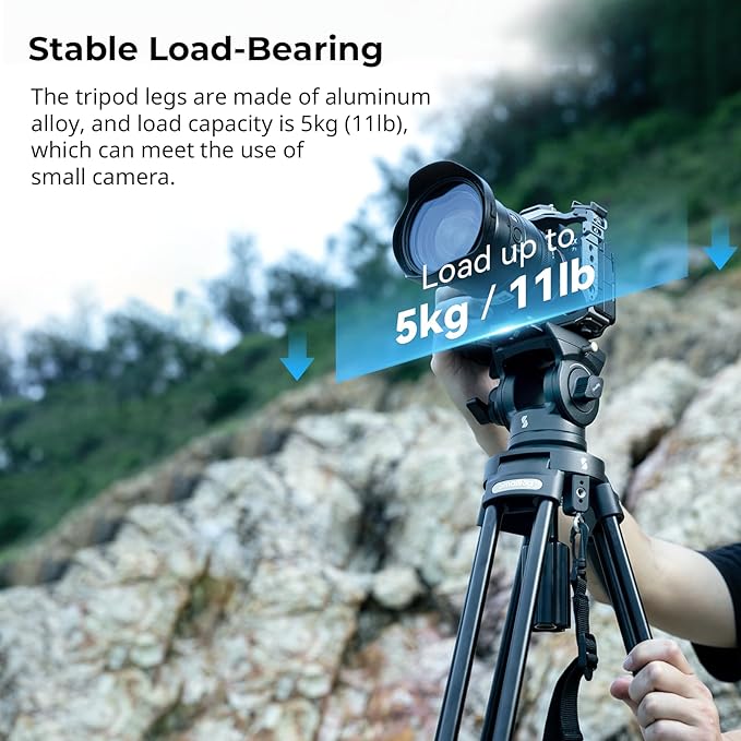 SmallRig AD-50Lite Video Tripod, Heavy Duty Tripod with 360°Fluid Head, 62" Aluminum Alloy Travel Tripods with QR Plate, Lift Rope, Load up to 11lb for DSLR, Camcorder, Camera