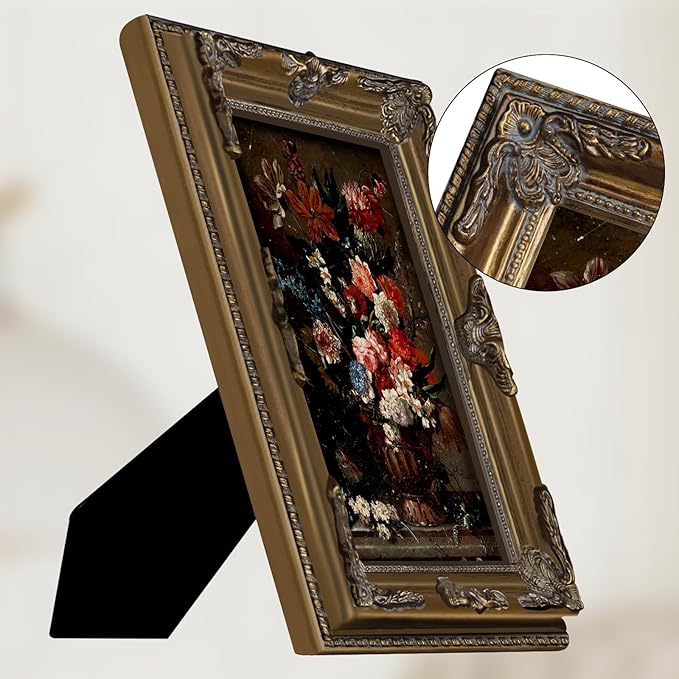 8x10 Gold Vintage Picture Frame Ornate Baroque Gothic Victorian Frames with Mat for 5x7 or 8 x 10 Photos, Tabletop or Wall Display, Antique Home Decor Accent