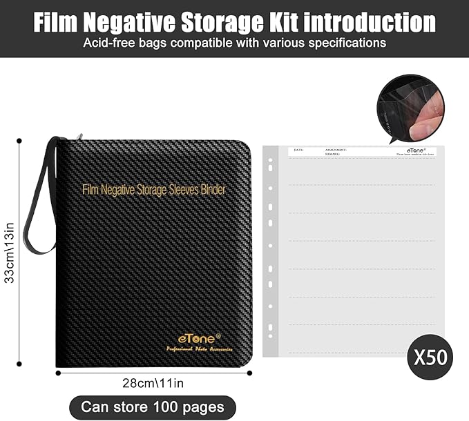 35mm/135 Film Negative Storage Kit with Binder Box - 50 Acid-Free Protector Pages | Oversized Box